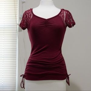 No Boundaries Red lace sleeve women's top